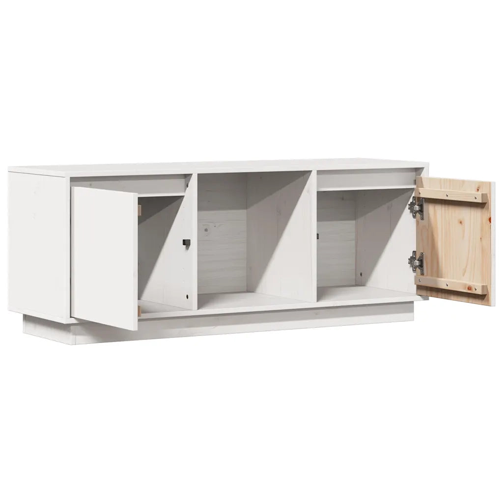 Mobile Porta TV-Credenza TV Bianco 110,5x35x44 cm in Legno Massello di Pino