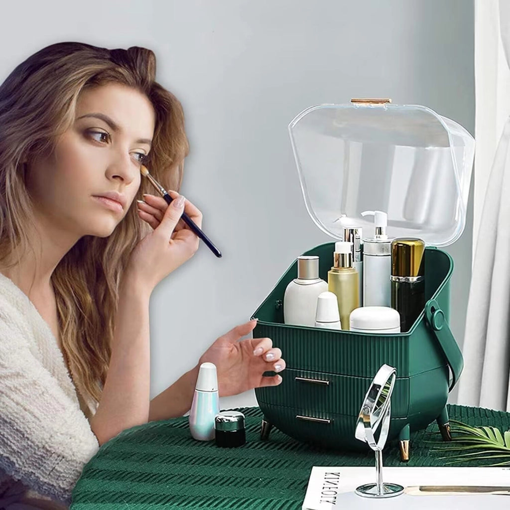 ZMH Porta trucchi da scrivania con più cassetti contenitore per cosmetici verde scuro 25 x 18,5 x 37 cm