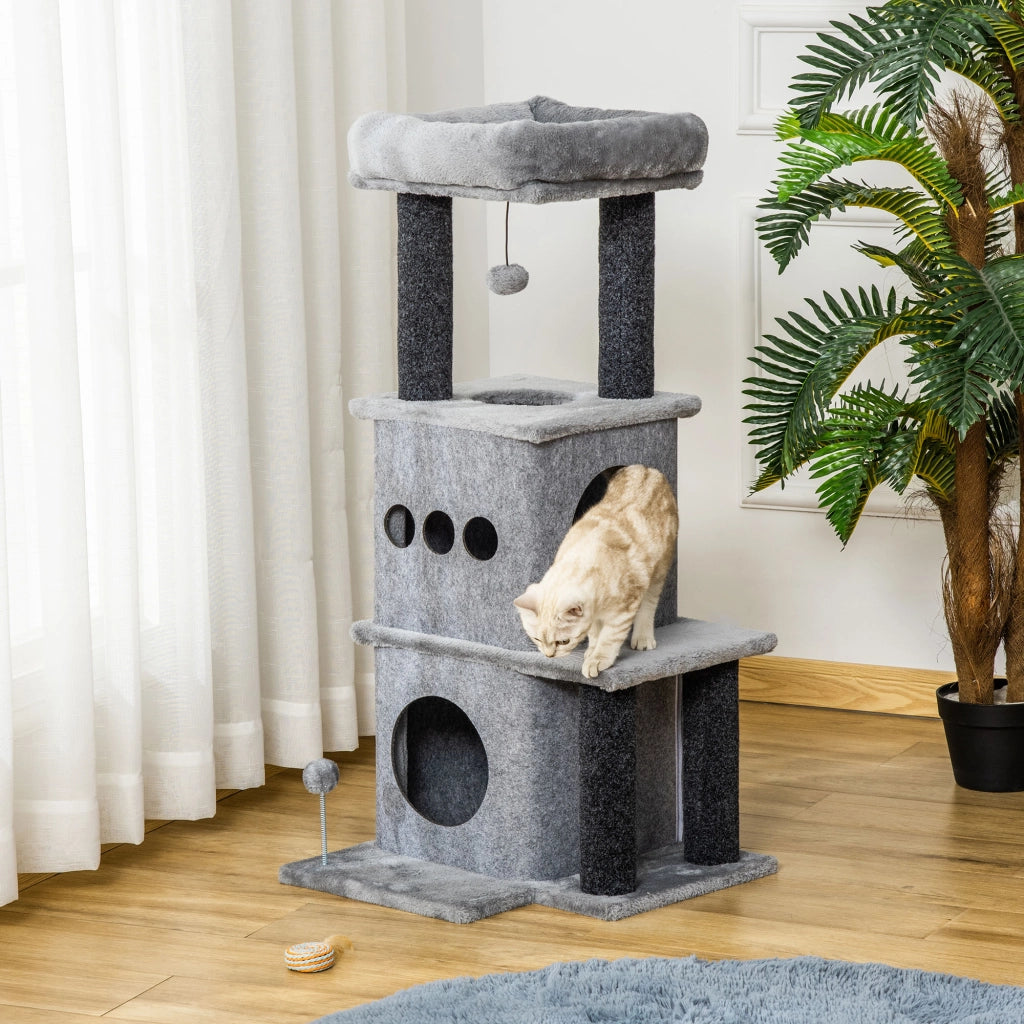 Albero per gatti con piattaforme e nicchie ¨C Zephmum ¨C Grigio 48x48x100 cm
