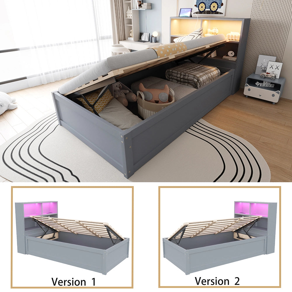 Divano letto-Xylo-90x200 cm-LED, multipresa, legno grigio