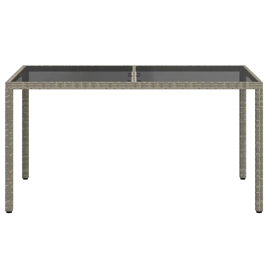 Tavolo Giardino 150x90x75cm Vetro Temperato e Polyrattan Grigio 316708