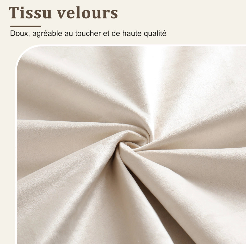 Letto imbottito 140x200 cm con contenitore idraulico; LED e USB-C in velluto beige