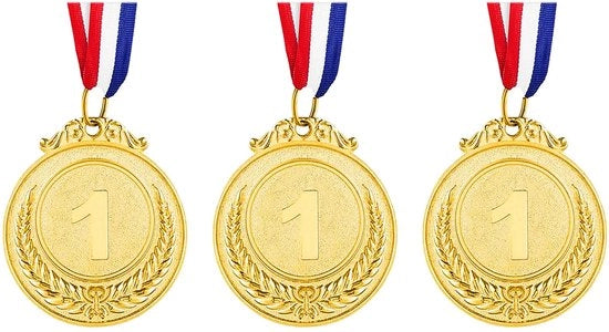 Medaglie sportive da 3 pack - Medaglie metalliche - Medaglie olimpiche - Medaglie per la giornata sportiva - Medaglia con fiocco - Medaglie dorate da 5 cm