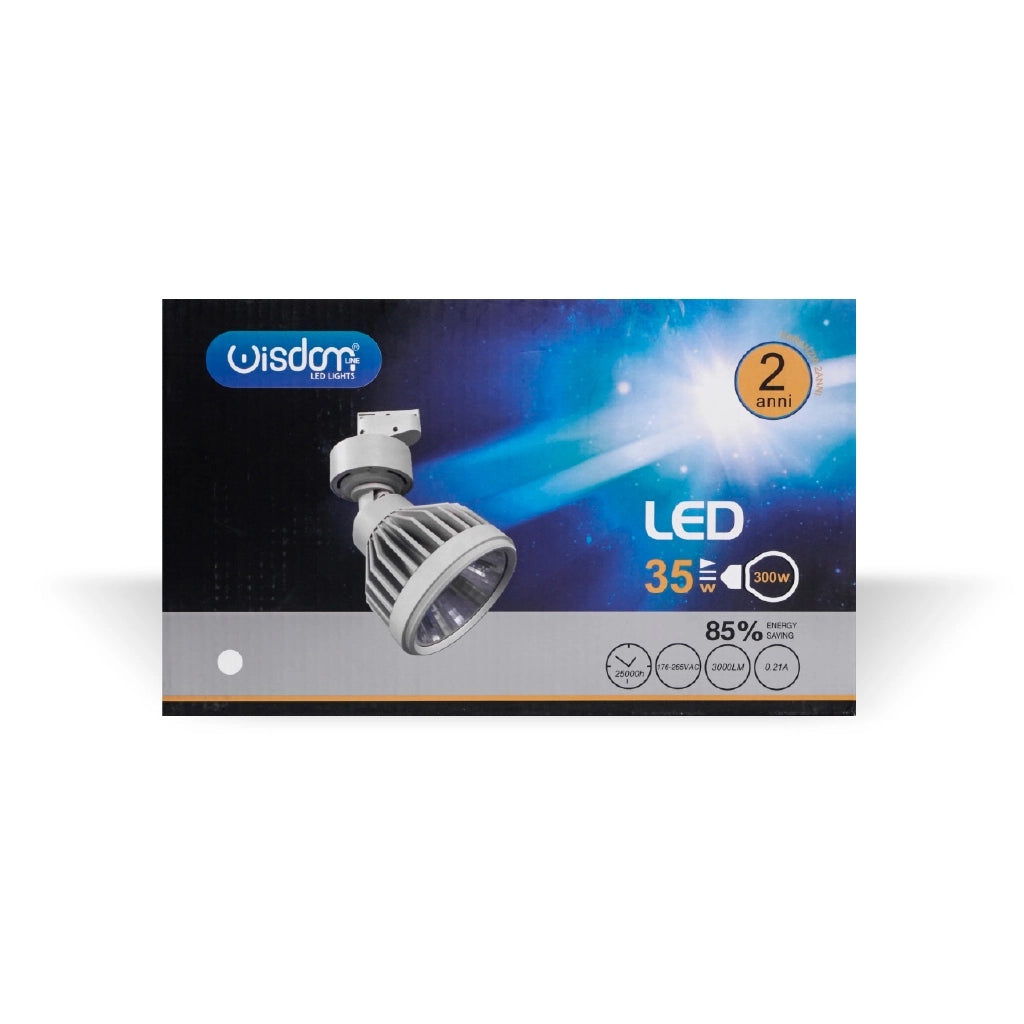 Faretto led a binario bianco bifase 35w luce calda 3000k