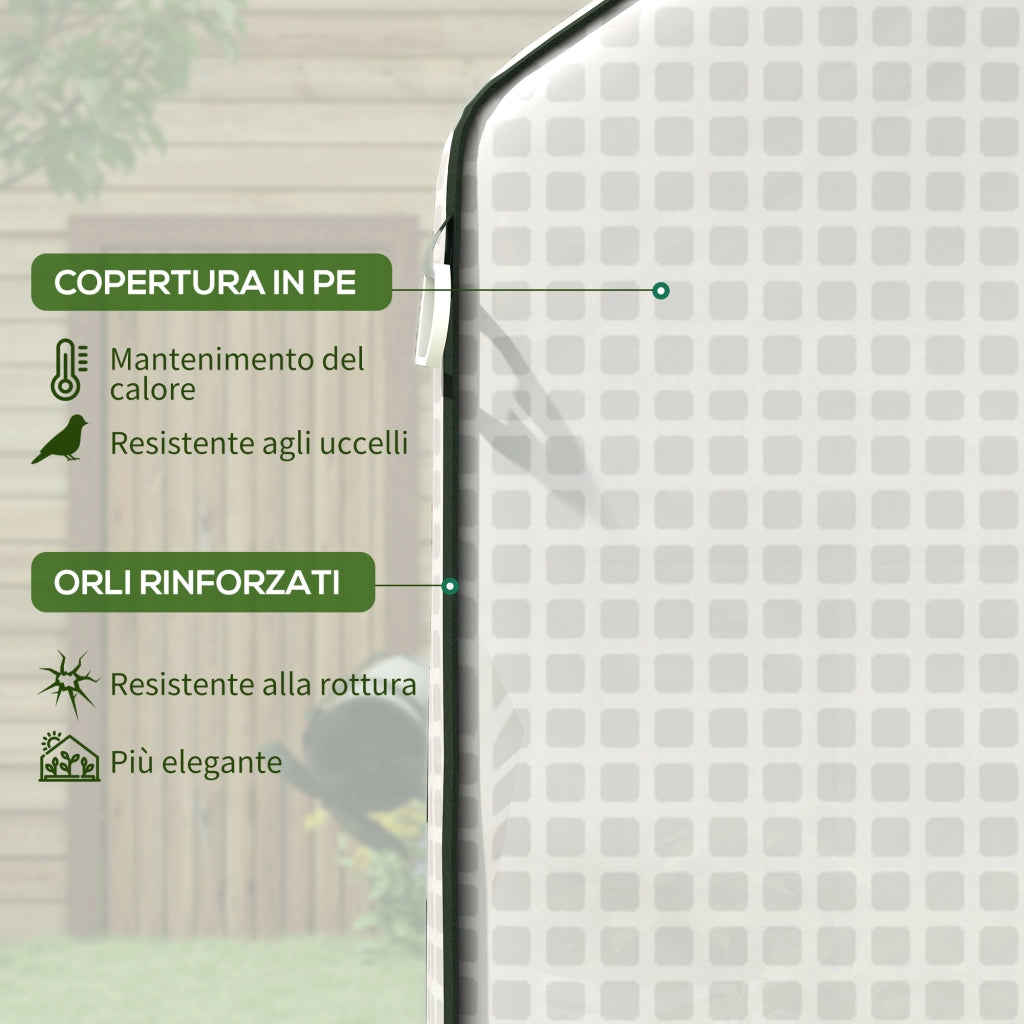 Copertura Serra da Giardino 140x73x190 cm con Porta a Cerniera e Finestre in PE Bianco