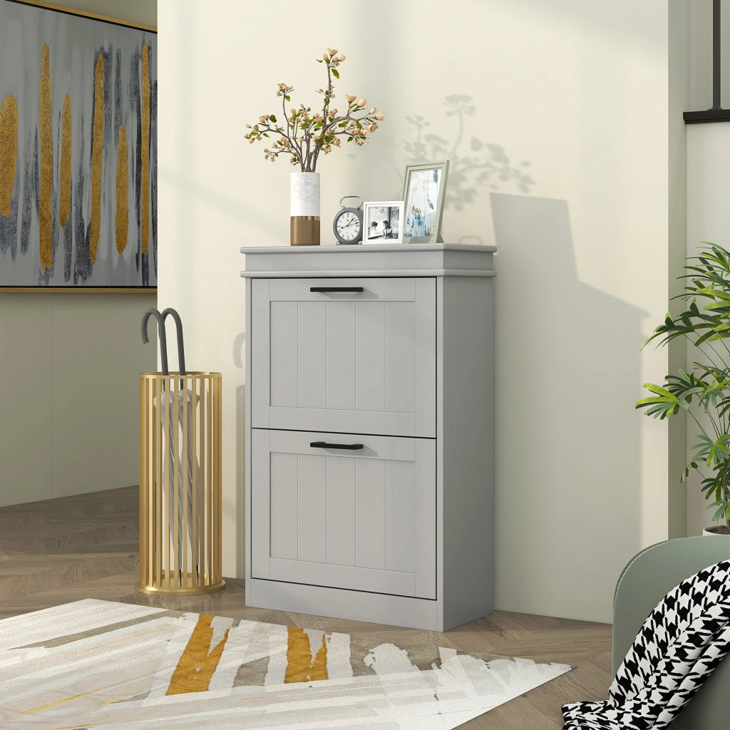 Scarpiera a 2 Ante con Ripiani Regolabili ¨C Zephmum ¨C Grigio 54x24x82.5 cm