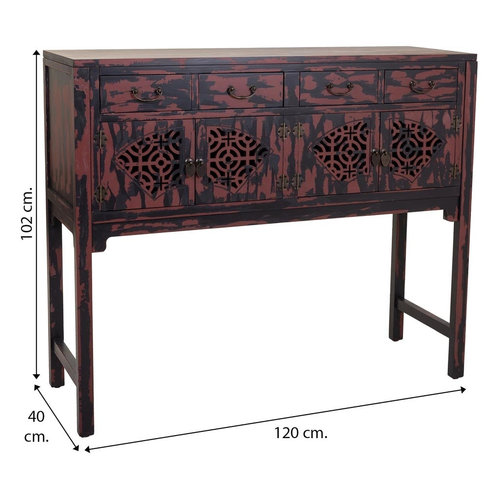 Mobile da ingresso in legno rosso 120x40x102h