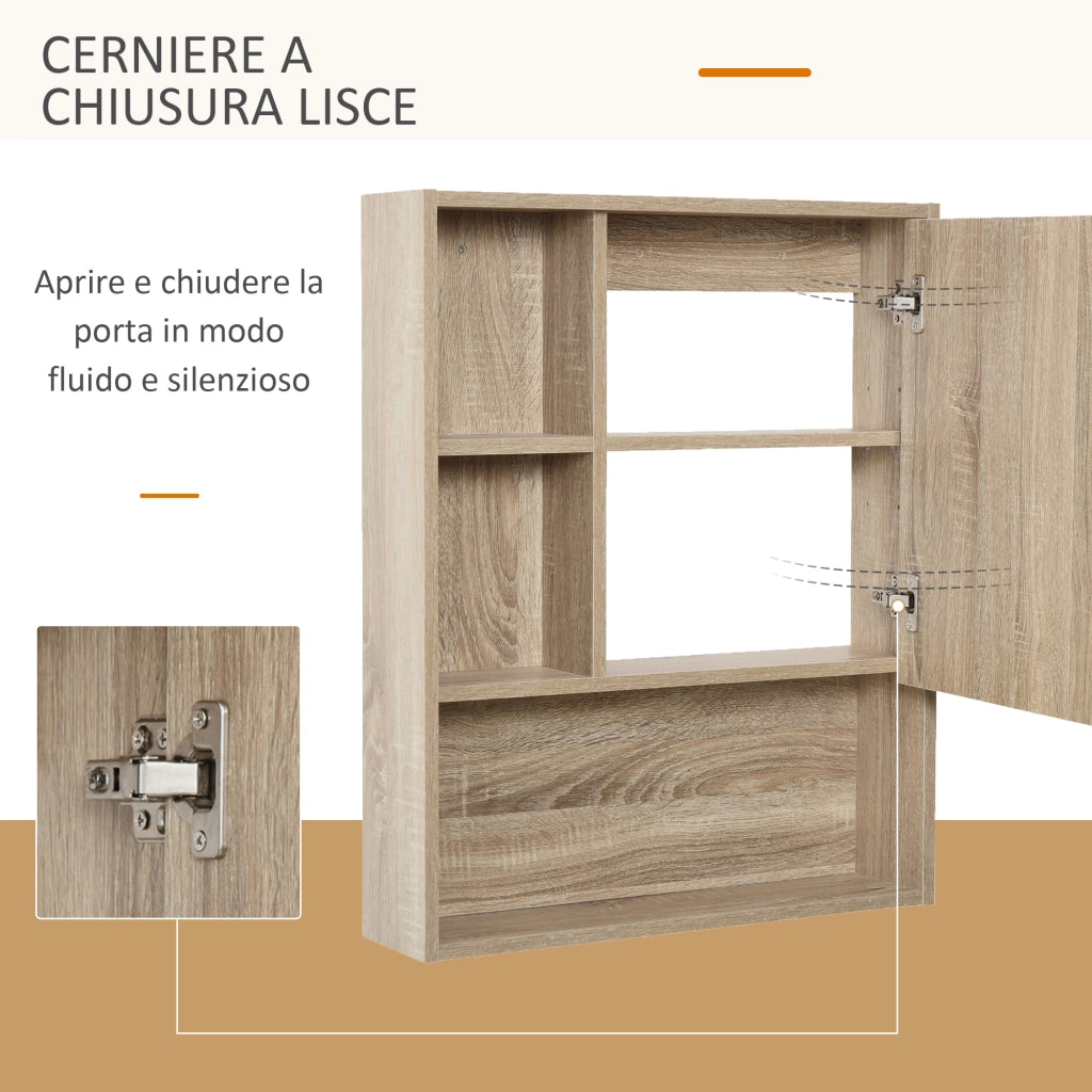 Armadietto Bagno a Specchio con Ripiani Regolabili ¨C Zephmum ¨C Rovere 60x15x76 cm