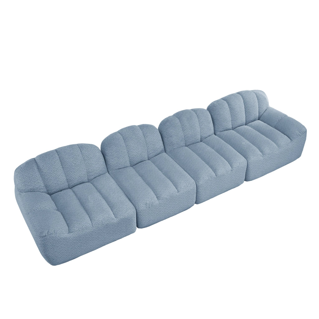 Divano Modulare 4 Posti ¨C MINIMAL ¨C Tessuto Morbido Blu, Seduta Profonda