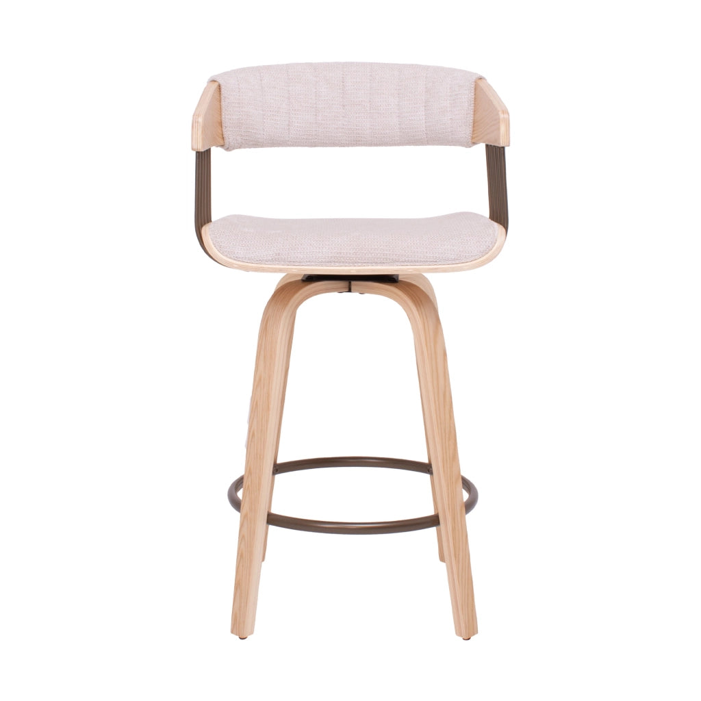 Colonia - Set 2 Sgabelli Imbottiti 49,5x92x37,5 cm Seduta Girevole in Legno Plywood e Tessuto Beige