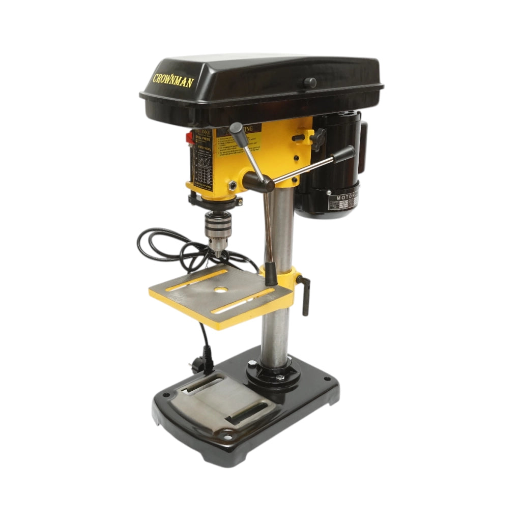 Trapano a colonna Crownman da 350 W, 220 V, 5 velocità da 620 a 2620 giri/min, mandrino da 13 mm