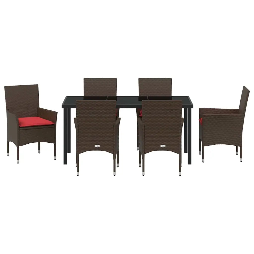 Set di tavolo e sedie con cuscino 7 pcs Marrone Rattan in PE 3379825
