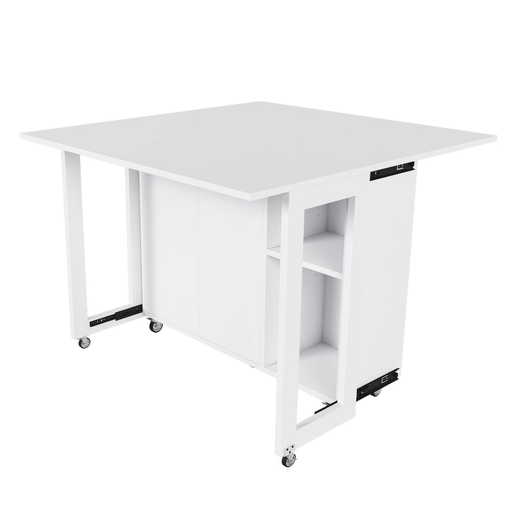 Isola cucina pieghevole 100x105x75 cm in MDF bianco con ruote –