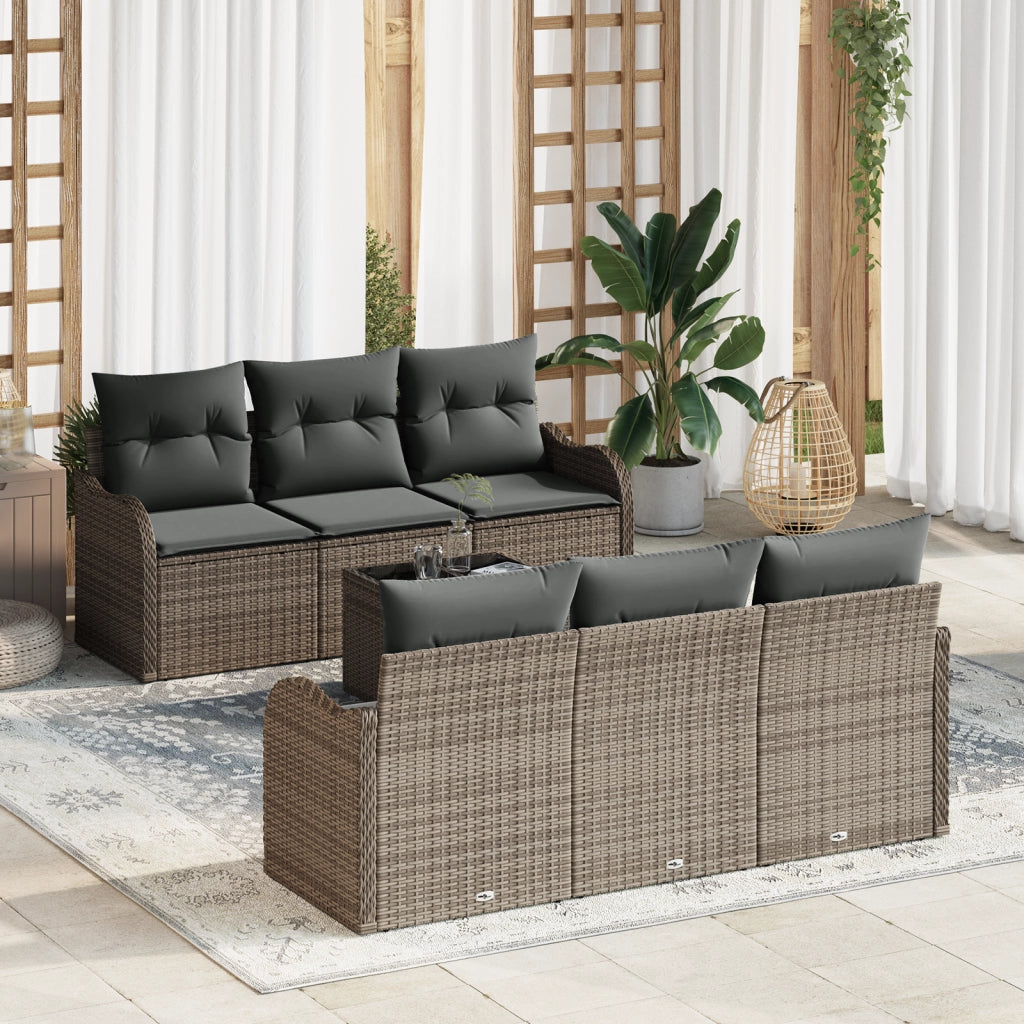 Set Divano da Giardino  da 7 Pezzi con Cuscini Grigio Polyrattan