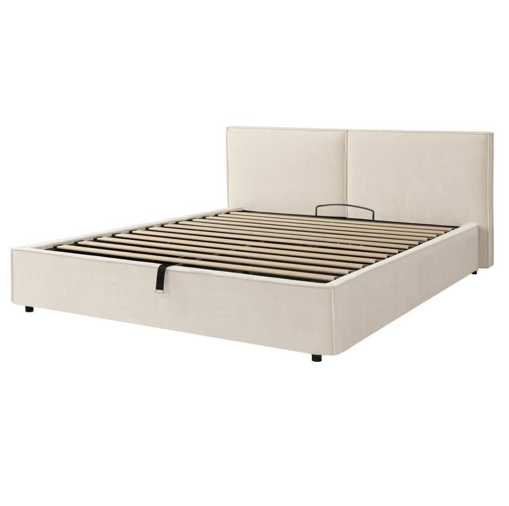 Letto matrimoniale contenitore 160x200 cm con rete e testiera imbottita in bouclé bianco
