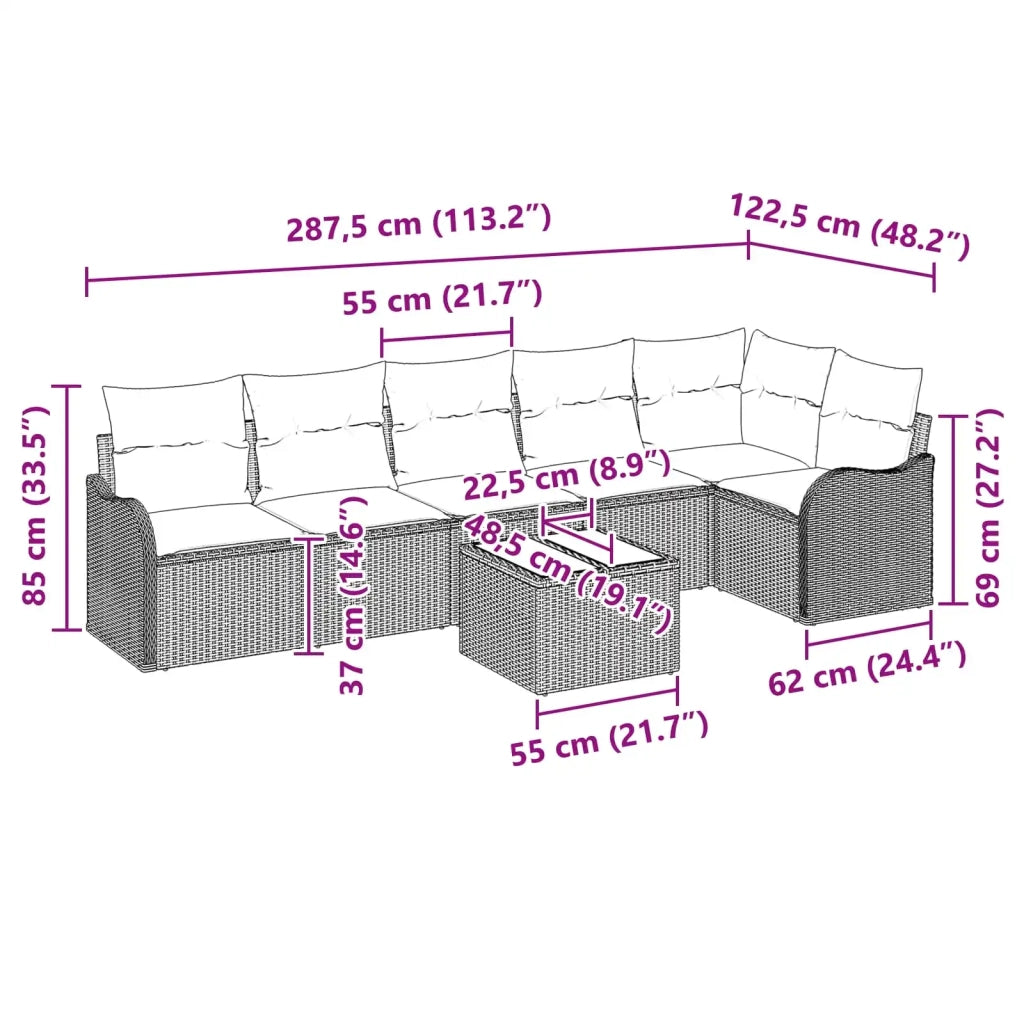 Set Divano da Giardino Grigio polyrattan 3345735