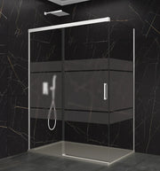 Box doccia angolare BASIC fisso + scorrevole + laterale fisso 150x90 cm (145-150/86,5-89) bianco vetro Frost