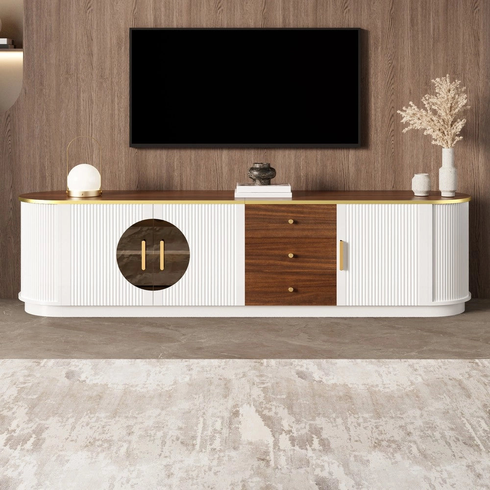 Mobile TV Lowboard ¨C MINIMAL ¨C Vetro Marrone, MDF, Maniglie in Alluminio, Design con Scanalature