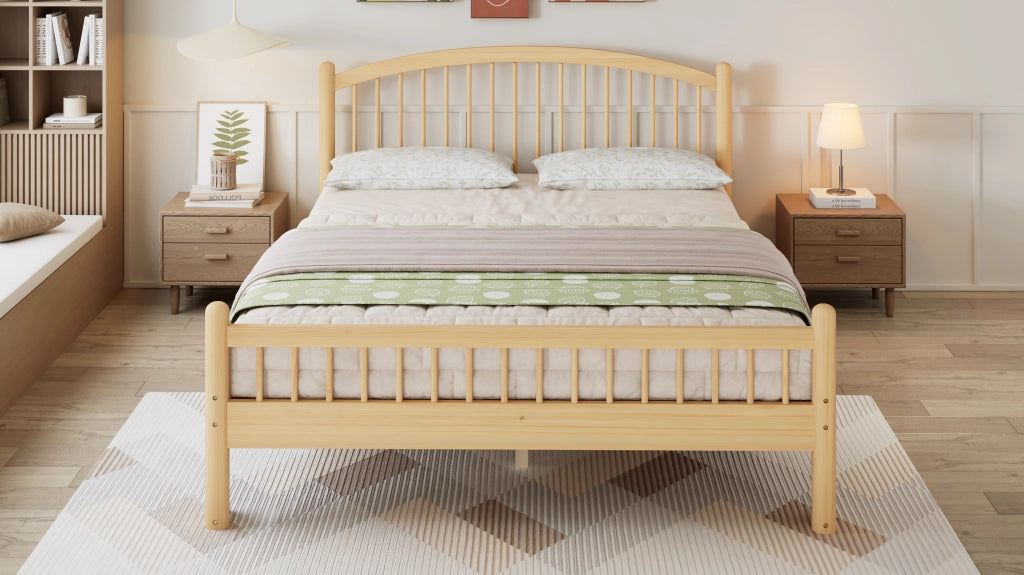 Letto singolo 140 × 200 cm con struttura in legno massiccio, testiera a griglia, senza materasso, beige naturale