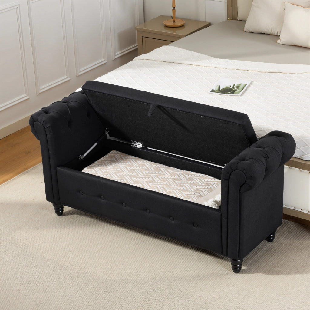 Banco imbottito con contenitore ¨C zephmum ¨C 146.5x49x72 cm tessuto nero legno
