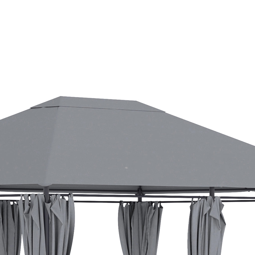 Gazebo 3x4 m con 6 Pareti Rimovibili 8 Fori di Drenaggio e 12 Picchetti in Acciaio e Poliestere Grigio e Nero