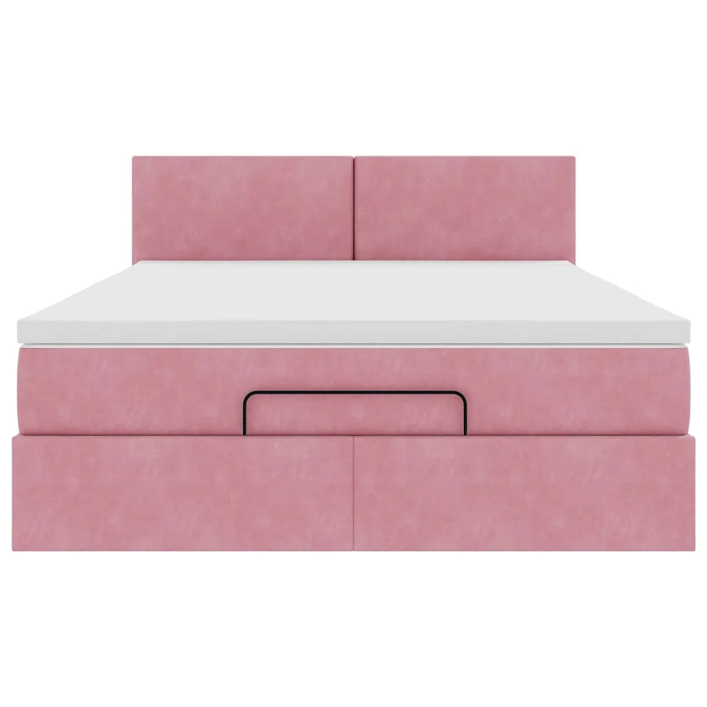 Struttura Letto Pouf con Materasso Rosa 140x190 cm in Velluto