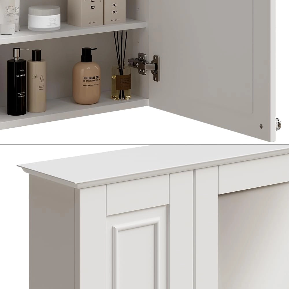 Mobile a specchio per il bagno Vanity, Bianco, 68 x 51 cm, per la conservazione di articoli da bagno e asciugamani