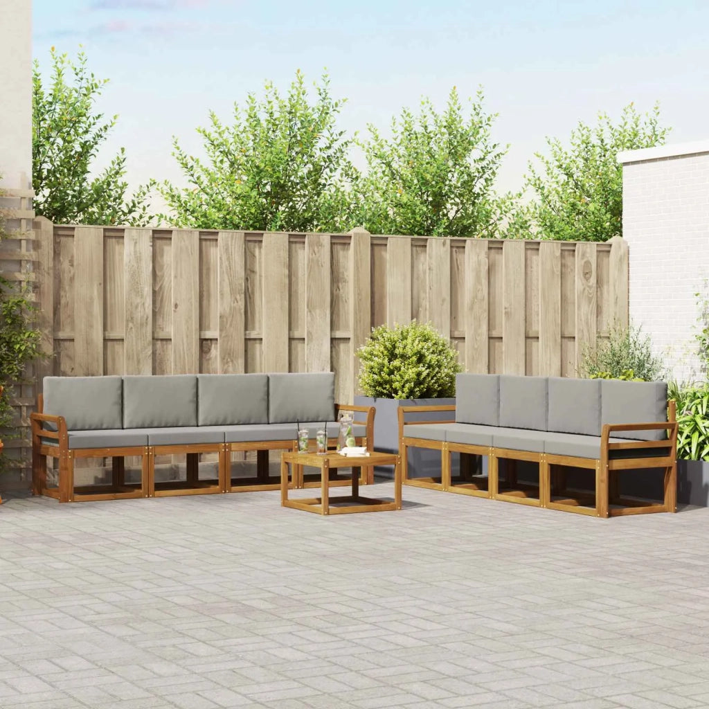 Set di divani da esterno 9 pcs Grigio Naturale e Chiaro