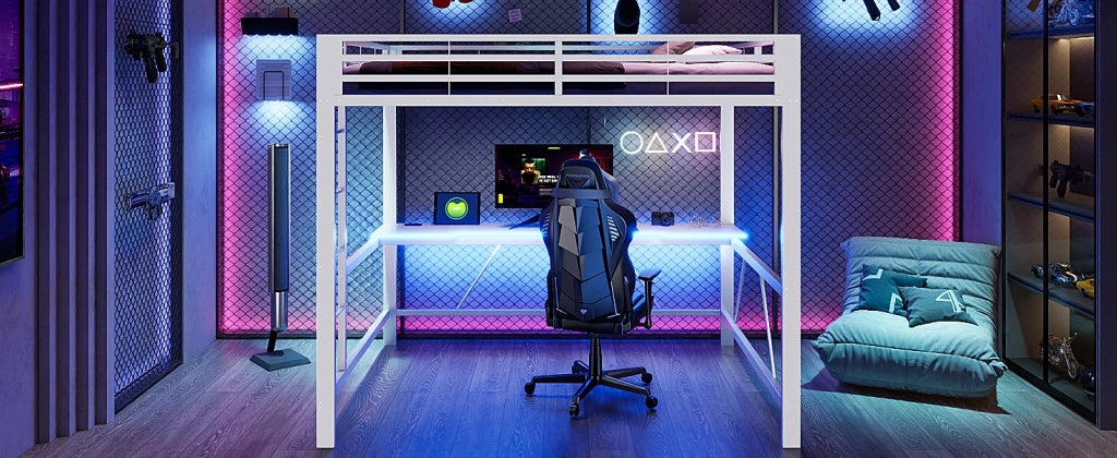 Letto gaming con scrivania LED - Xylo - 160x200 - metallo