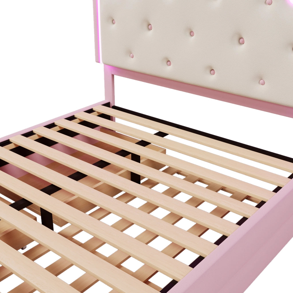 LETTO imbottito 140x200 cm PU Rosa con letto estraibile e 2 cassetti