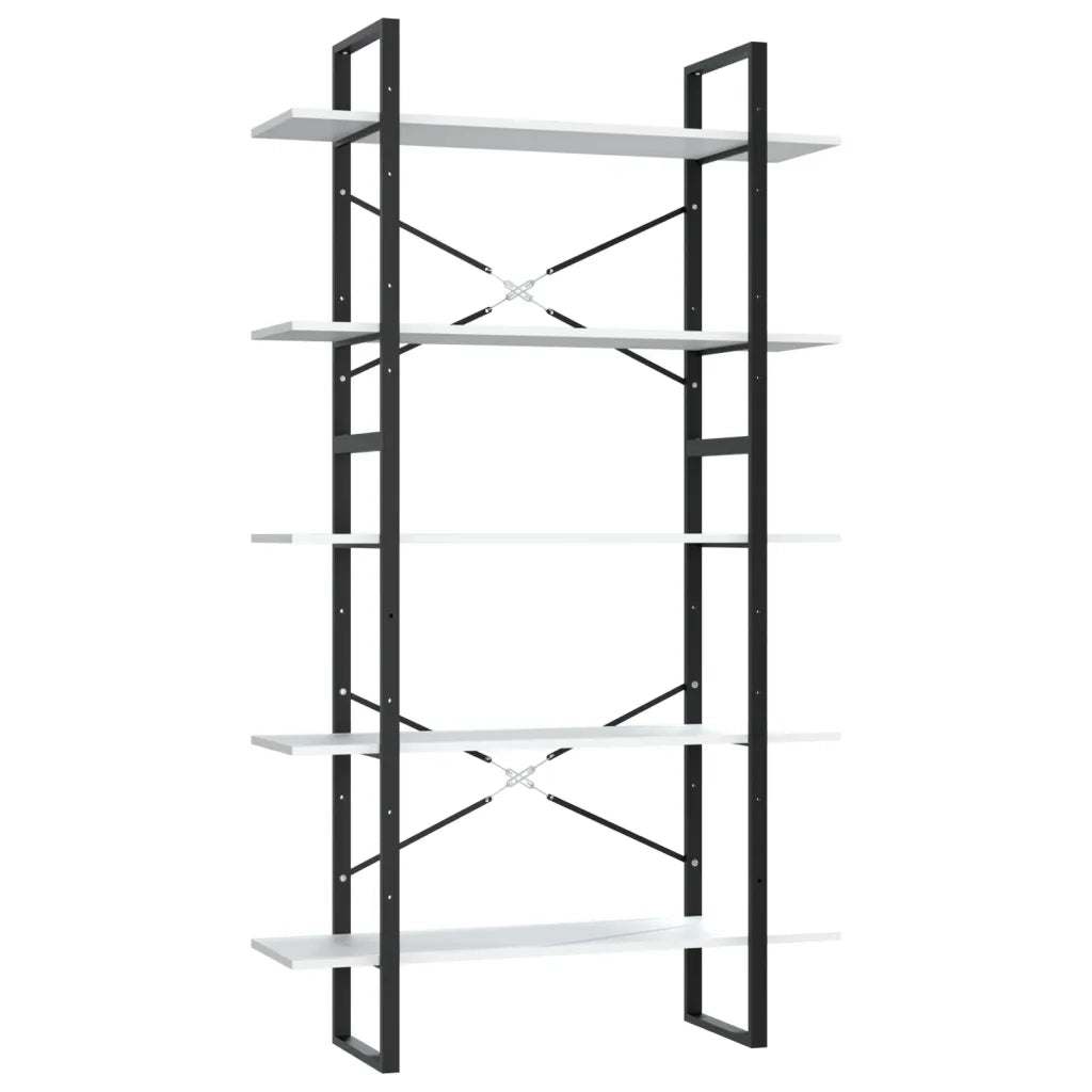 Libreria a 5 Ripiani-Scaffale per Libri-Mobile di Stoccaggio Bianca 100x30x175 cm in Legno Multistrato