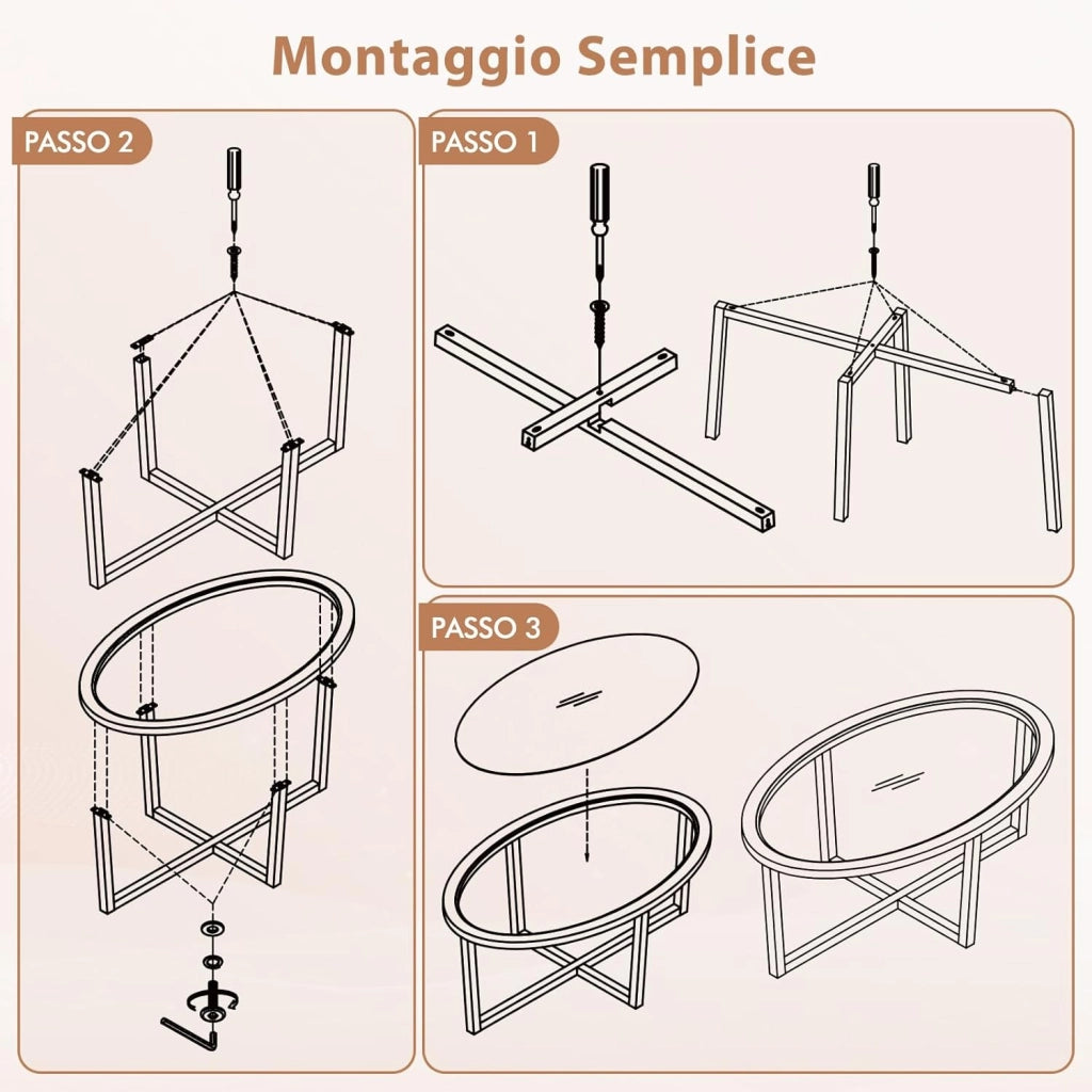 Tavolino da Caffè per Salotto, Tavolino Basso Ovale in Vetro Temperato e Legno di Acacia, Tavolino da Divano Moderno per Soggiorno, 118 x 71,5 x 47,5 cm, Naturale