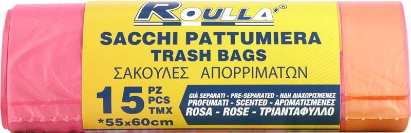 SACCHI PATTUMIERA PROFUMATI E CHIUDI FACILE ROSA 55X60 CM 15PZ