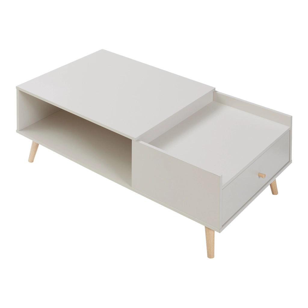 Tavolino Basso da Salotto Hallevil con Cassetto e Vano Aperto 106 x 59 x 44 cm - Bianco [en.casa]