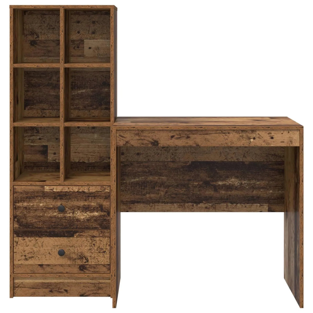 Scrivania | Tavolo da Ufficio con cassetto 2 pz Legno vecchio