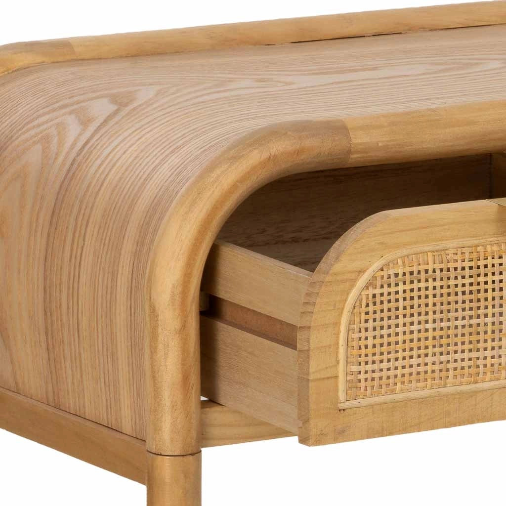 Mobile da ingresso in legno e rattan marrone 110x39x78h cm