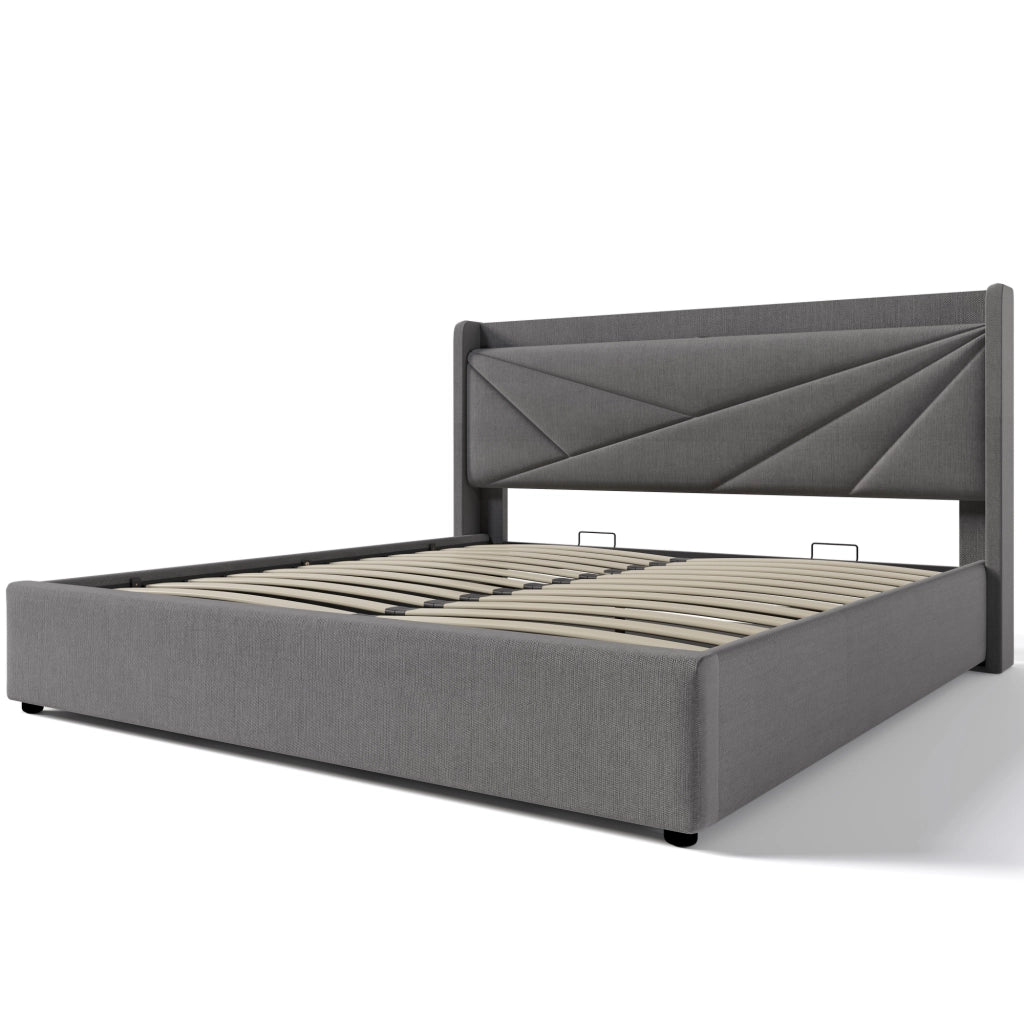 Letti contenitori 160x200 cm USB e Tipo C; cotone lino; grigio (Senza materasso)