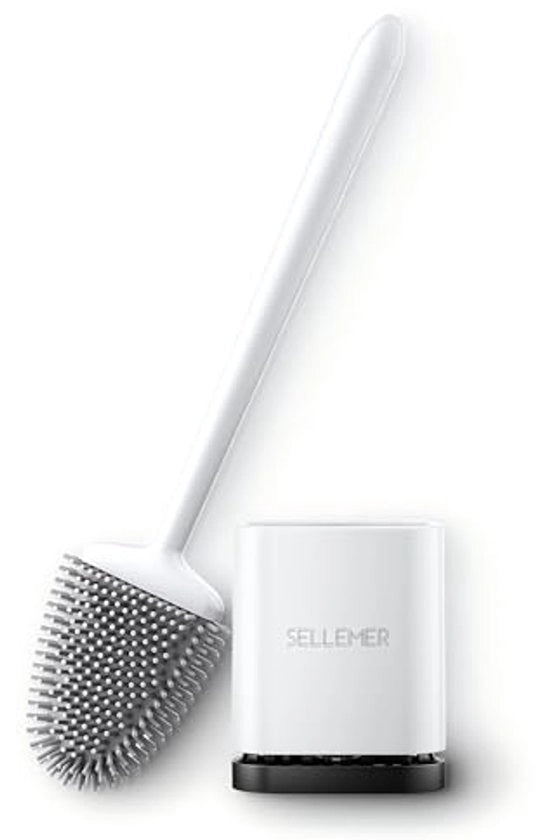 Asciugamano per il water, spazzolino per il water con supporto a muro e a piede, spazzolino per il water con contenitore per la rapida asciugatura, spazzolino per il water in silicone flessibile per il water (bianco)