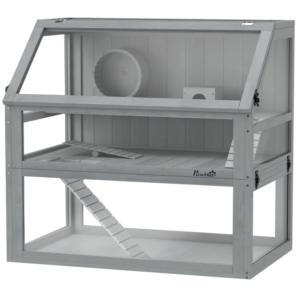 Gabbia per Criceti in Legno 3 Piani con Ripiani Estraibili ¨C ZephMum ¨C Grigio Chiaro 80x50x76cm