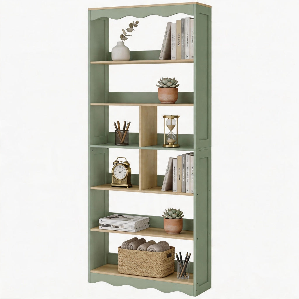 Libreria scaffale a 6 livelli con 6 scomparti aperti ¨C zephmum ¨C 76x24x180 legno naturale verde