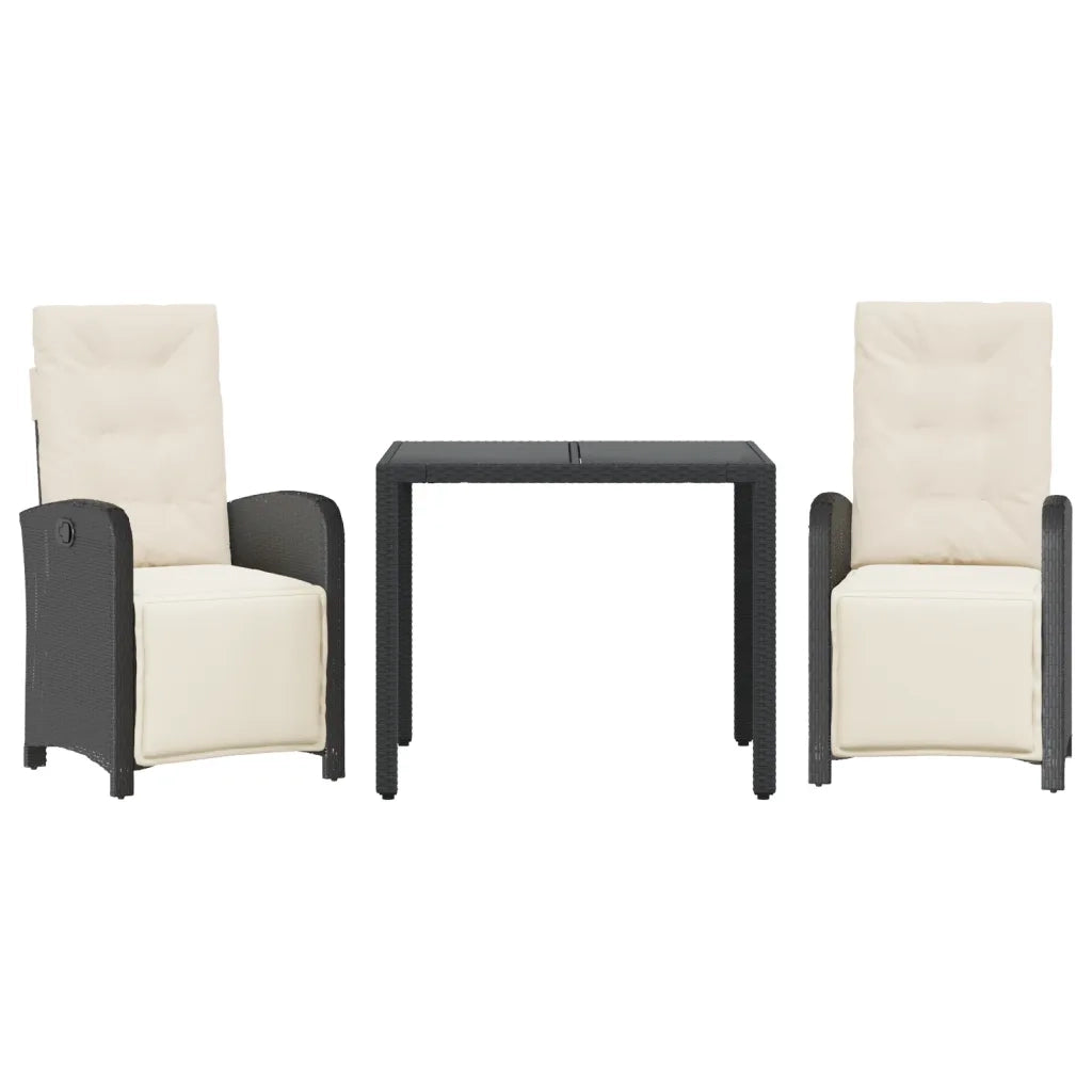 Set da BistrÃ² 3 pz con Cuscini Nero in Polyrattan