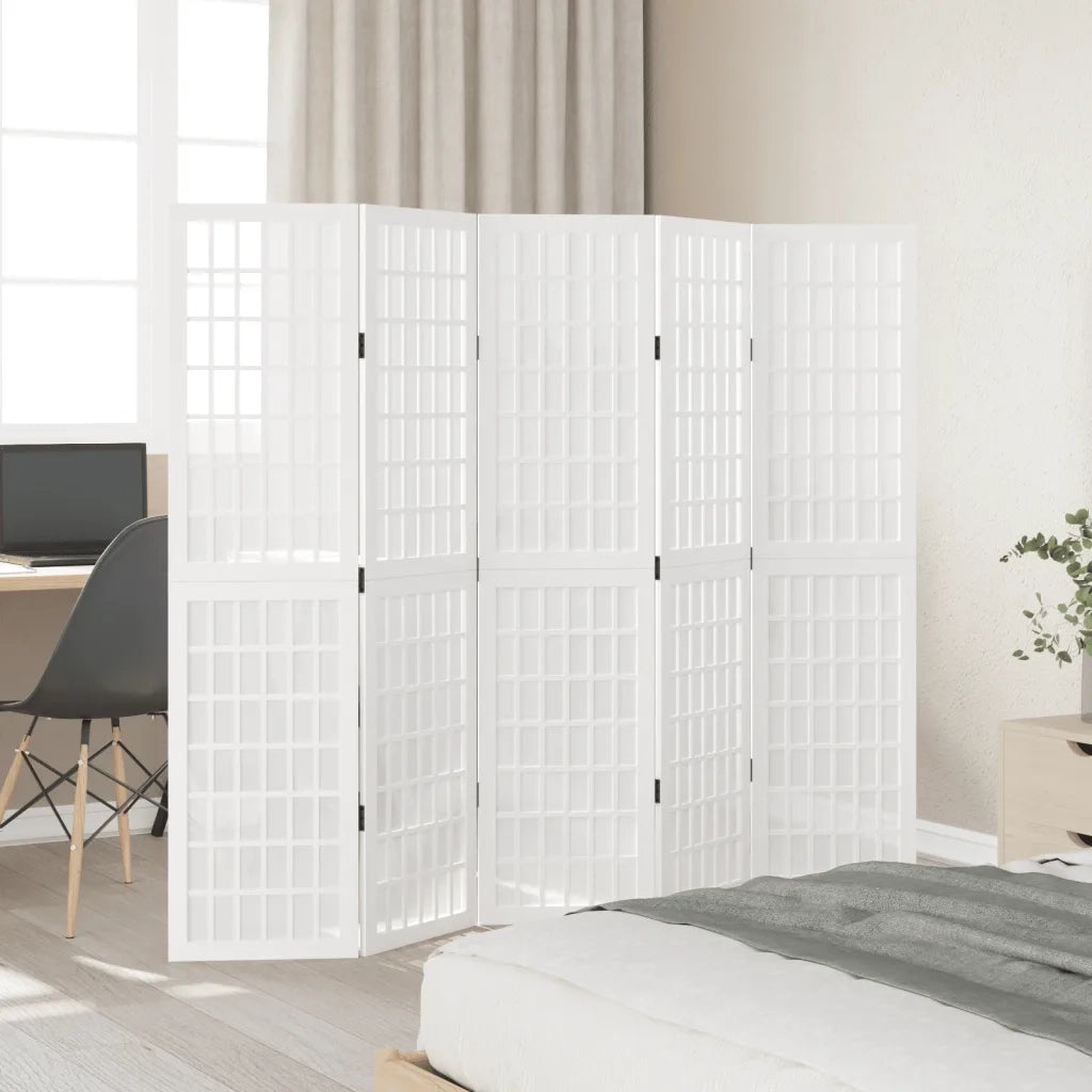 vidaXL Divisorio Ambienti 5Pannelli Bianco Legno Massello di Paulownia