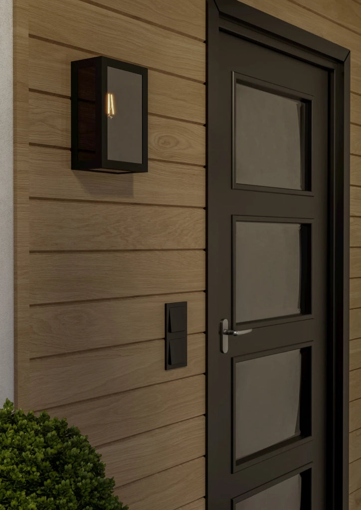 Applique Esterno Alamonte Smoke Acciaio Nero Vetro Trasparente 1 Luce E27 Ip44