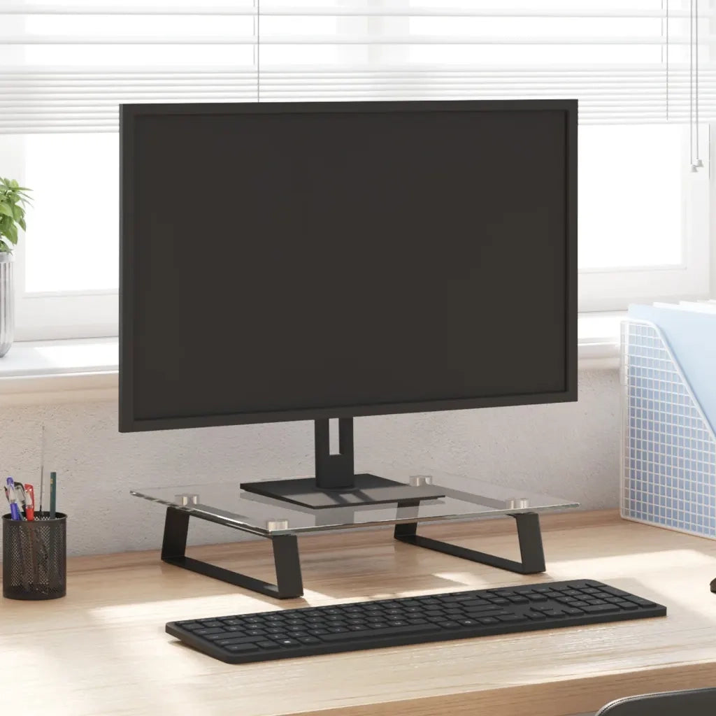 Supporto per Monitor Nero 40x35x8cm Vetro Temperato e Metallo 374227