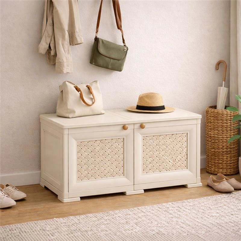 ARMADIO BASSO EFFETTO LEGNO ANGORA 79X43X46 CM CON ANTA TRAFORATA, MOBILE TV E CONTENITORE PER VERANDA E BALCONE COPERTO
