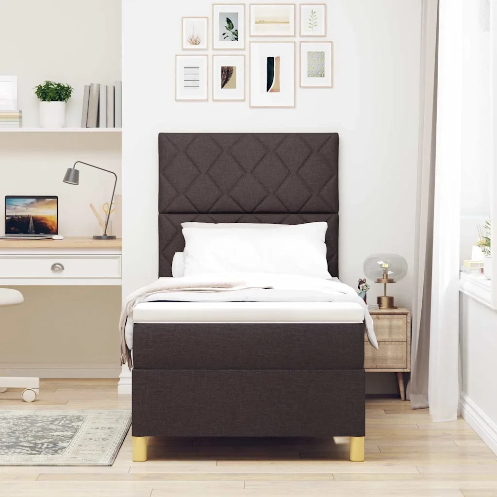 Letto a Sorgente LED Marrone Scuro 90 x 190 cm Tessuto 3343141