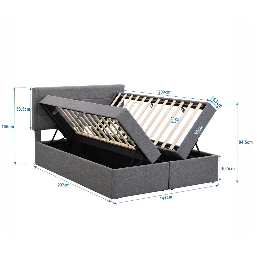 Letto 140x200 cm con contenitore e apertura bilaterale in legno; MDF; metallo e lino