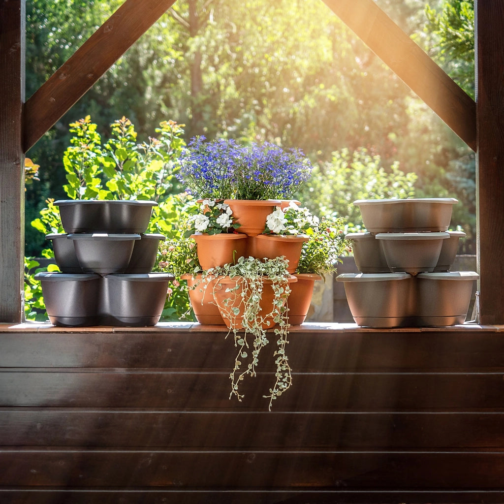 Vaso da fiori KADAX, vaso per fiori, coperchio in plastica, tripla cascata, supporto per fiori 3 in 1