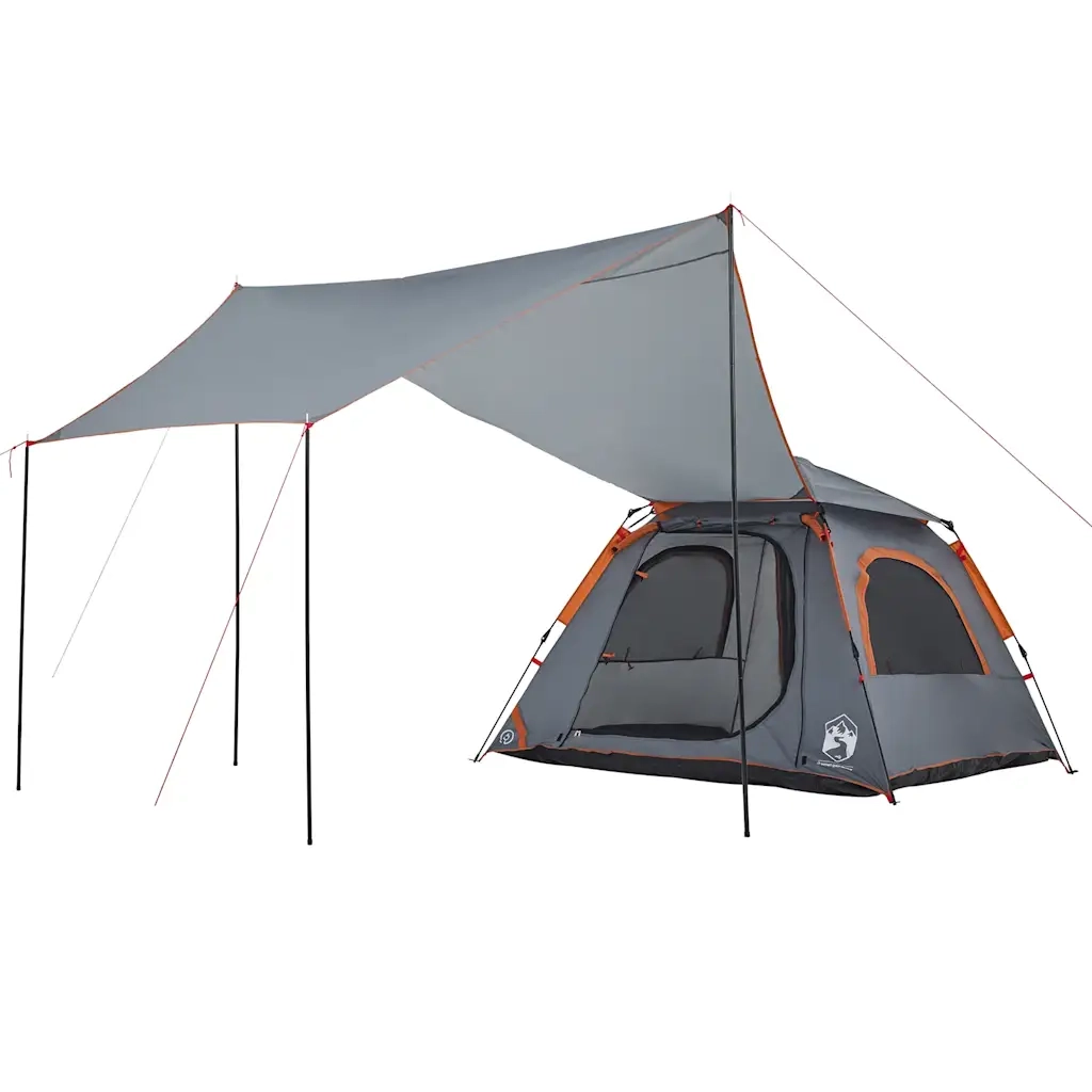 Tenda a Cupola 4 Persone-Tenda da campeggio Grigio e Arancione a Rilascio Rapido 487197