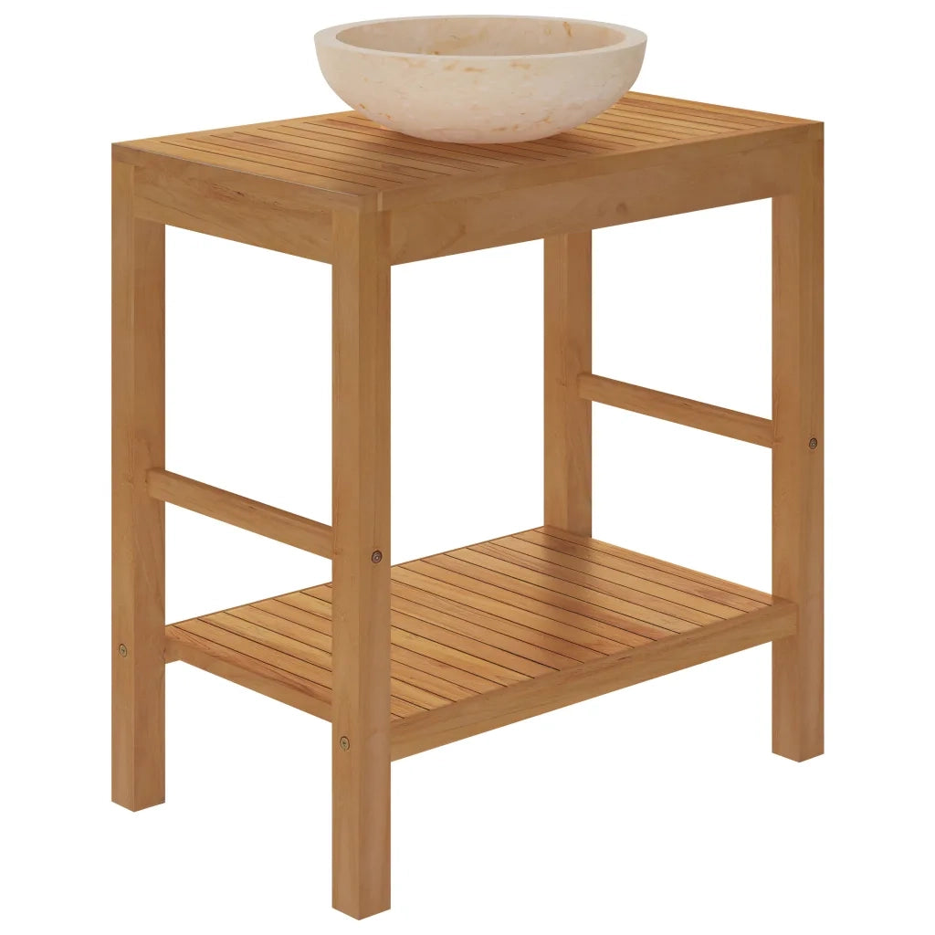 Armadietto da Bagno | Armadio da bagno in Legno di Teak con Lavabo in Marmo Crema